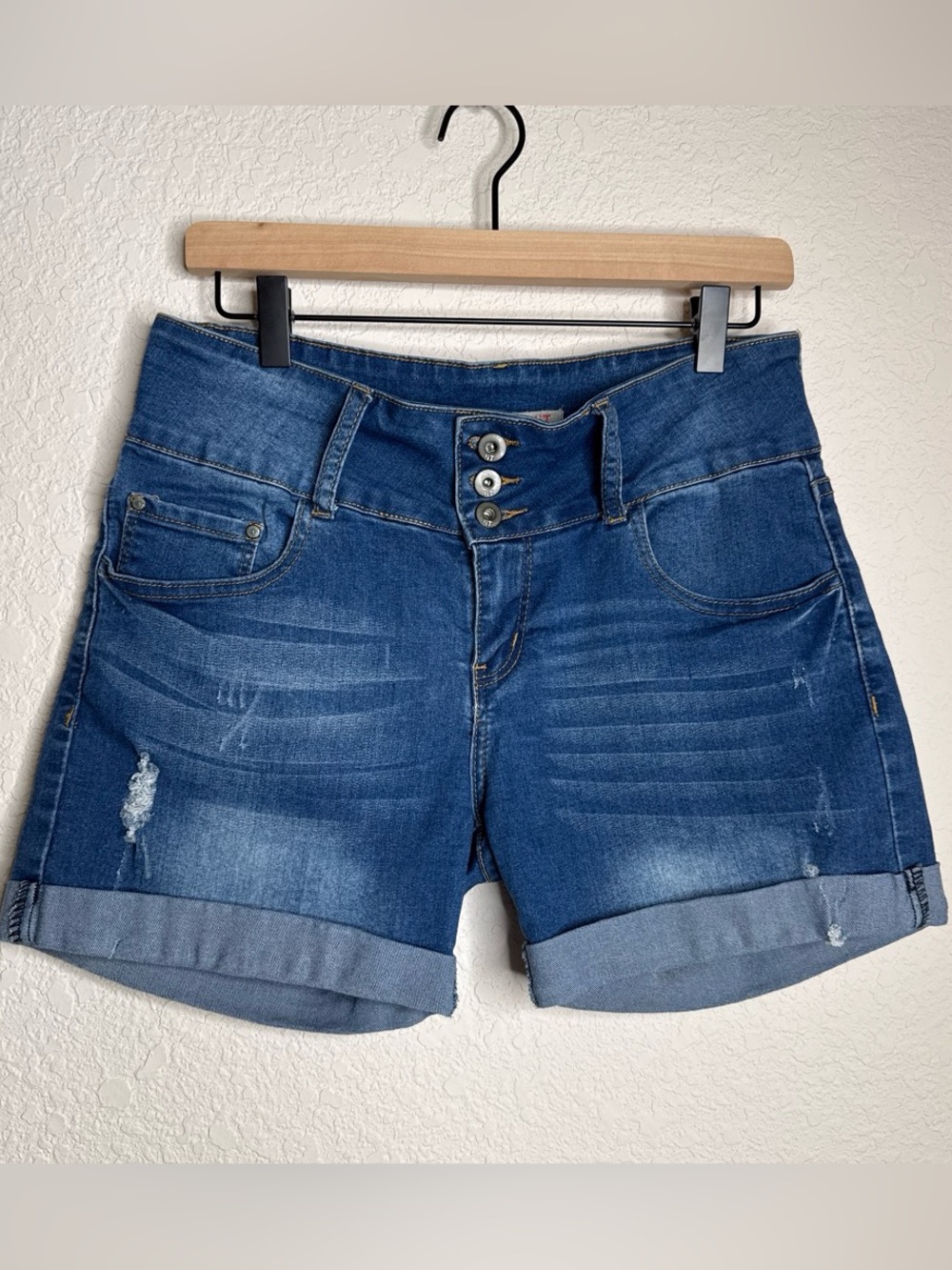 !iT Jeans Distressed Cuffed Stretch Denim Shorts Size 8 Y2K Vintage Boho Casual